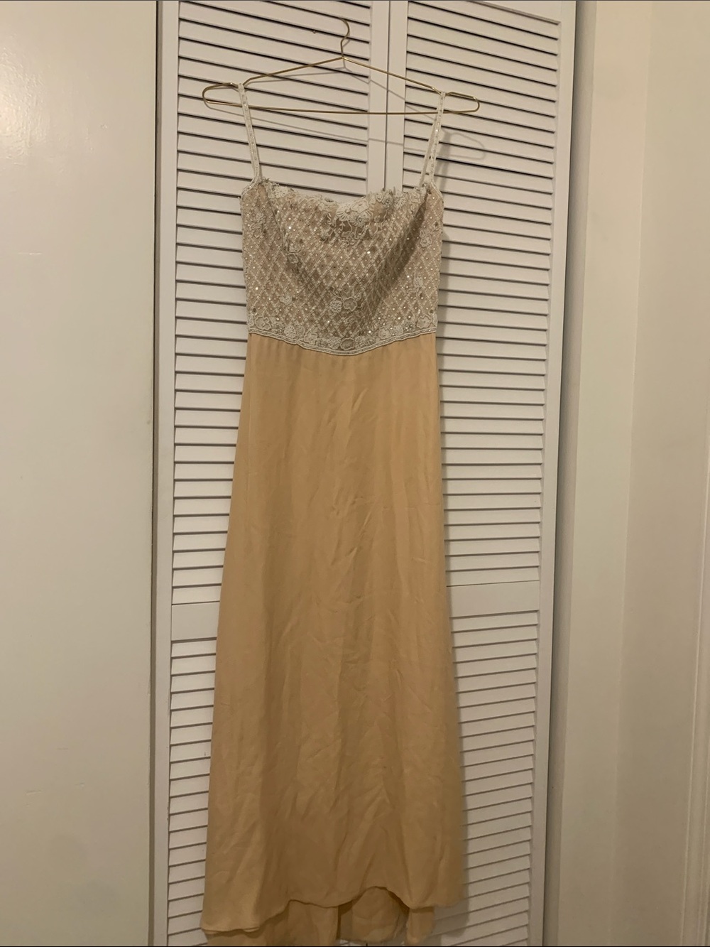 Carolina Herrera Champagne-Beige Embellished Bodice Maxi Dress